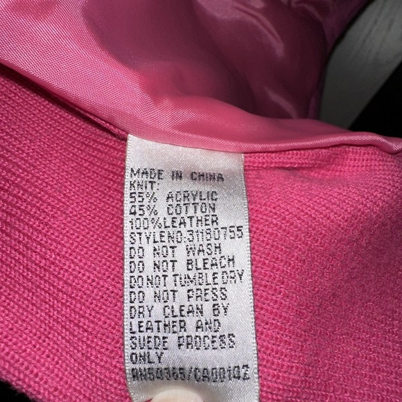 Nygard Collection Vibrant‎ Pink Leather Jacket Sweater Knit Size L 12-14 Vintage - Picture 6 of 6